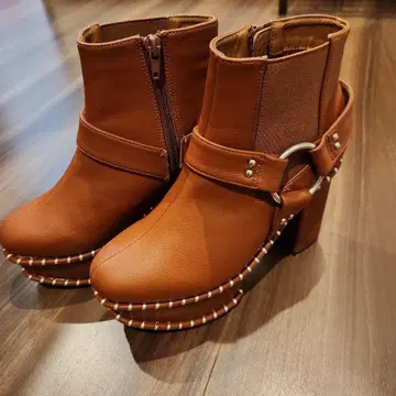 숏부츠 브라운 가죽 웨스턴 통굽 미사용 새상품 M