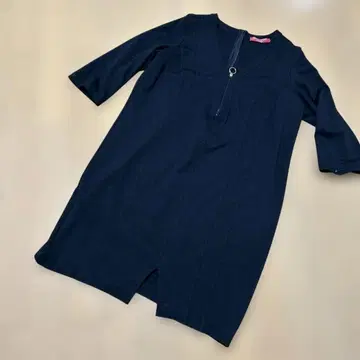 MARINA SPORT 블랙 V넥 8부 소매 원피스 빅 사이즈