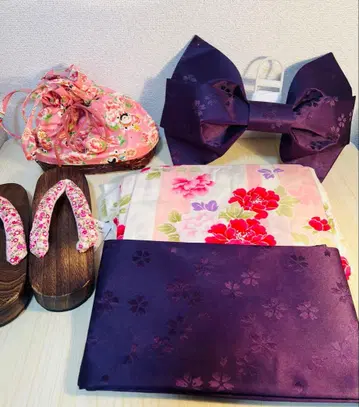 유카타 꽃무늬 세트 여성용 유카타 꽃무늬 유카타 오비 세트