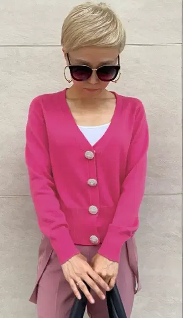 JENNE 제누 울 믹스 빅 버튼 니트 핑크