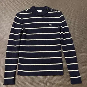 Lacoste 네이비/화이트 스트라이프 긴팔 스웨터