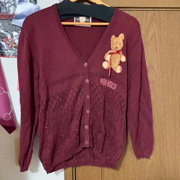 PINK HOUSE 버건디 V넥 가디건