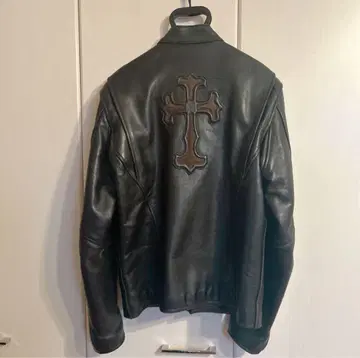 천연 가죽 싱글 라이더 자켓 블랙 십자가