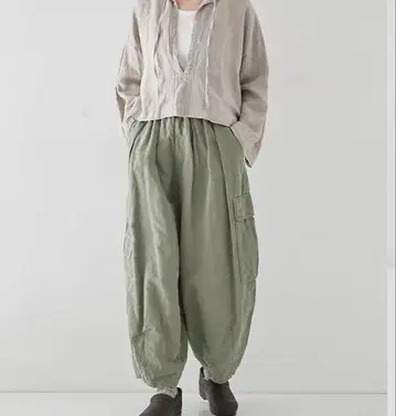 네스트로브 코튼 린넨 코쿤 카고 팬츠 올리브