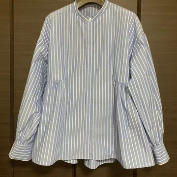 파랑과 화이트 스트라이프 개더 긴팔 셔츠 (OPAQUE.CLIP)