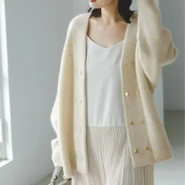 NOBLE YAK 야크 더블 버튼 니트 가디건 화이트 아이보리