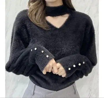 dazzlin 2way 샤기 미니 니트탑 차콜 그레이