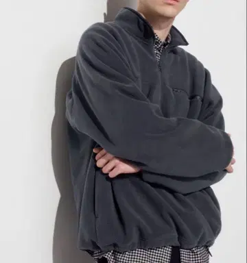 플리스 오버 사이즈 하프 지퍼 풀오버 그레이