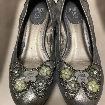 ANNA SUI 플랫슈즈 그레이 꽃 모티브