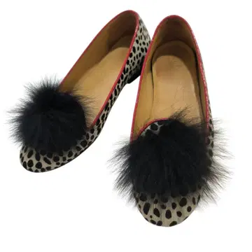 Chatelles 샤텔 플랫슈즈 퍼 포함 애니멀 무늬 23.5