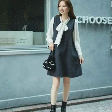 택 포함 새상품 내추럴 뷰티 베이직 트위드 미니 원피스