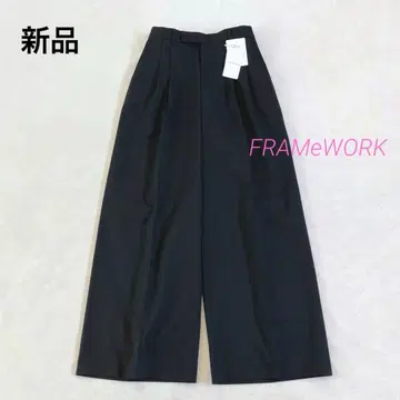 새상품 프레임워크 워셔블 트로 턱 와이드 팬츠 38 블랙