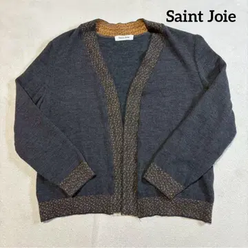 생 조이 그레이 꽃무늬 리브 가디건