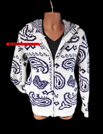 JACKROSE 화이트 컬러 페이즐리 무늬 보아 니트 후드티 잭로즈 M