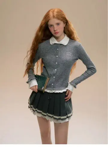 Sunset Park 레이어드 플리츠 미니 스커트 리본 그레이