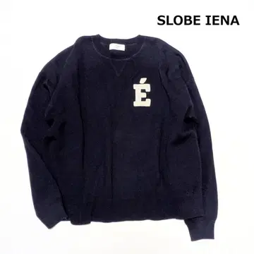 24 SLOBE IENA 사가 자수 맨투맨 라이크 니트 네이비 E 로고
