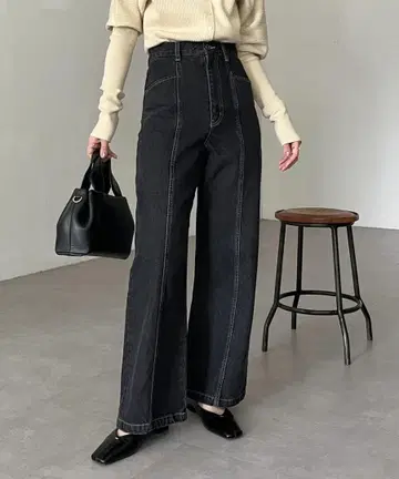 센터 절개 데님 블랙 사이즈 38