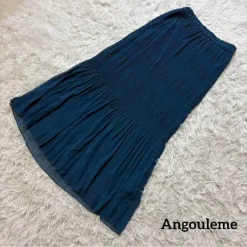 아그레망 플리츠 스커트 롱 플레어 스카이블루 절개 허리밴딩 프리