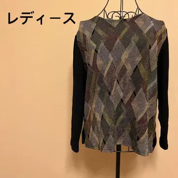 [ 여성용 ] 패턴 상의/긴팔/마름모 디자인/롱T/블랙/블랙