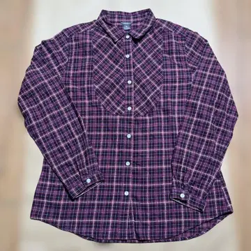 에디바우어 퍼플 체크 무늬 긴팔 셔츠