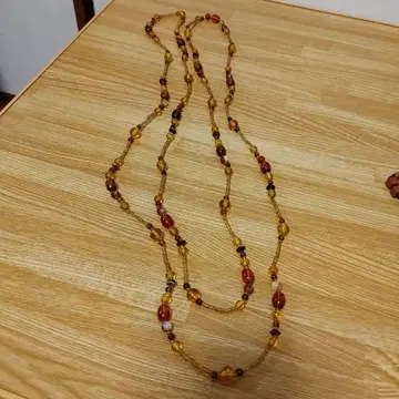 비즈 롱 목걸이 오렌지 옐로우 컬러 보라색