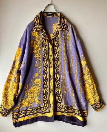 패턴 셔츠 스카프 패턴 셔츠 빈티지 빈티지 개성파 xl 퍼플