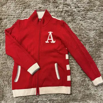 [새상품급] adabat 골프 방풍 지퍼 니트 빨흰 스트라이프 스웨터