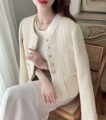 Meiru 골드 단추 트위드 자켓