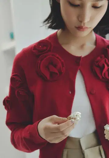 프레이 아이디 3D 플라워 가디건 레드