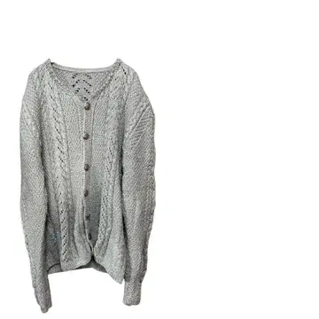 그레이 케이블 짜임 니트 가디건, 골드 버튼