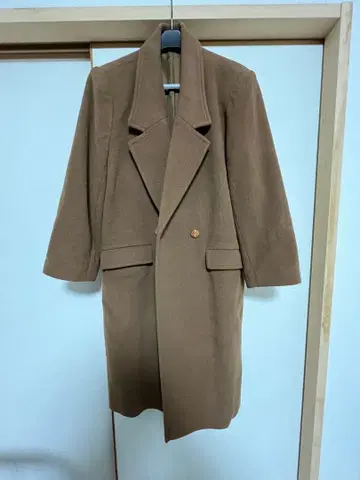 브라운 더블 브레스트 롱 코트