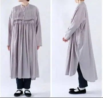 미즈이로 인드 코튼 핀턱 셔츠 원피스 퍼플 레어