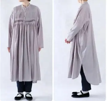 미즈이로 인드 코튼 핀턱 셔츠 원피스 퍼플 레어