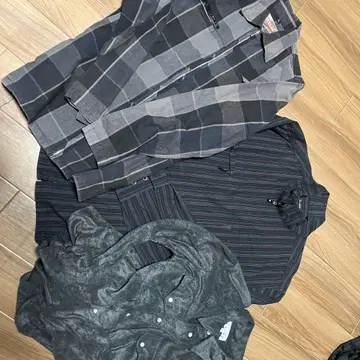 그레이 계열 체크 무늬 지퍼 셔츠 3종 세트