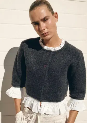 ZARA 포플린 콤비 니트 자켓 S