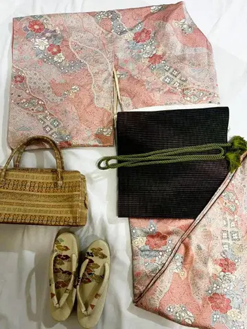 [츠지가하나] 코몬 이중 기모노 핑크 시보리