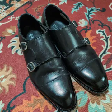 블랙 가죽 더블 몽크 스트랩 슈즈 여성용