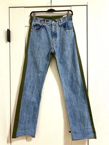 초기 레어 투데이풀 이소재 바이컬러 데님 팬츠 26 빔즈 보이 레리움