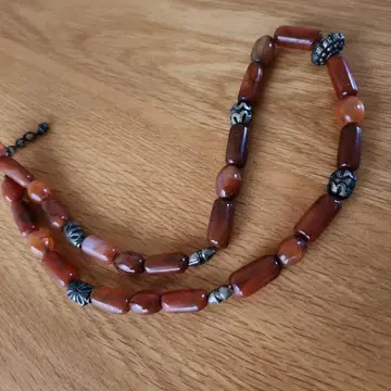 마노 비즈 목걸이 빨간 계열 약 55cm 마노 메노우 빈티지