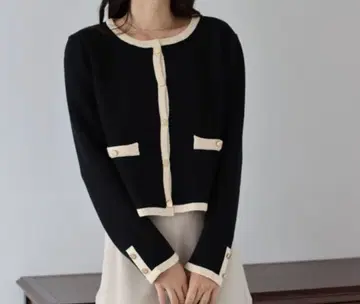 골드 버튼 노카라 니트 자켓