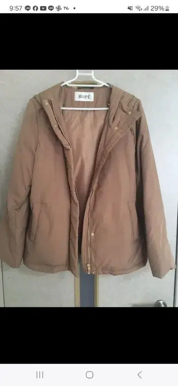 ROPE 후드 부착 브라운 다운 자켓