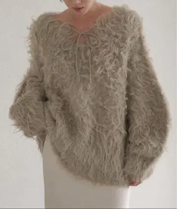 앞뒤 2way 프론트 리본 샤기 니트