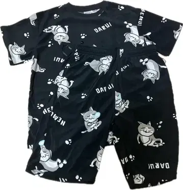 [블랙] [L 사이즈] 일하는 고양이 파일 상하의 세트