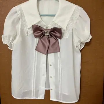 Ank Rouge 블라우스 화이트 빅 리본 핑크 양산형