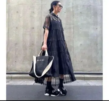 MARIA 글렌체크 튤 티어드 원피스