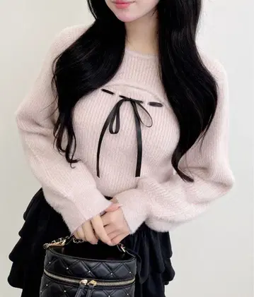 INGNI 페더리브 데콜테 오픈 리본 니트