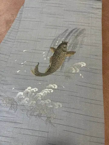 나고야 오비 잉어 자수 그레이