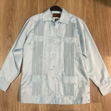 스카이블루 자수 긴팔 셔츠 쿠바 셔츠