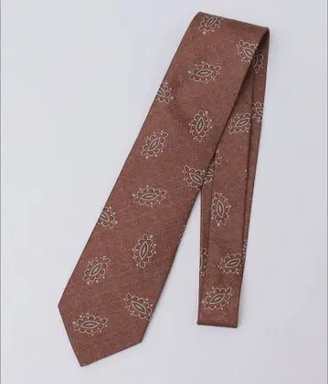 SHIPS 실크 프린트 리프 모티브 넥타이 브라운