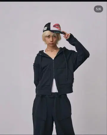 a2o 블랙 컷오프 더블 지퍼 후디